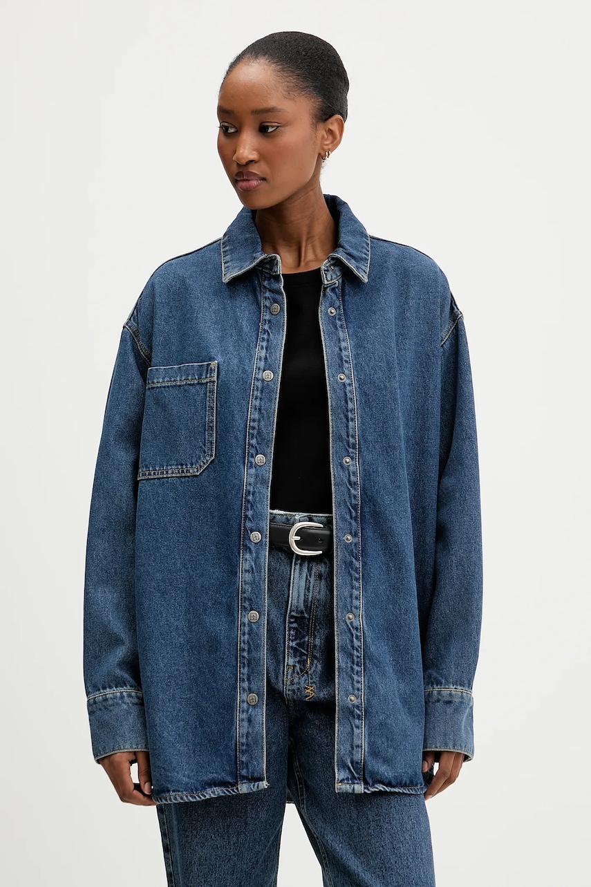 KSUBI camasa jeans Oversized Longsleeve Shirt Subway femei, cu guler clasic, relaxed, WPF24SH007