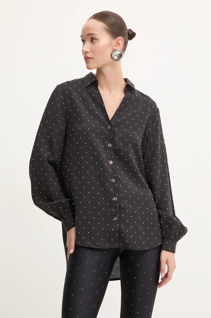 Never Fully Dressed camasa Miley Shirt femei, culoarea negru, cu guler clasic, regular, NFDTO1572 Never Fully Dressed camasa Miley Shirt femei, culoarea negru, cu guler clasic, regular, NFDTO1572