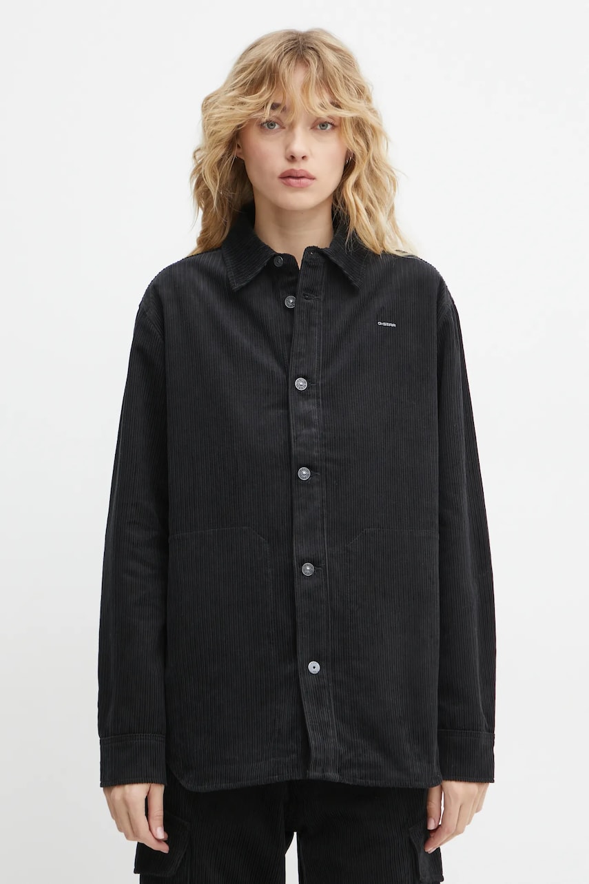 G-Star Raw camasa din velur culoarea negru, cu guler clasic, regular, D25291-D727 G-Star Raw camasa din velur culoarea negru, cu guler clasic, regular, D25291-D727