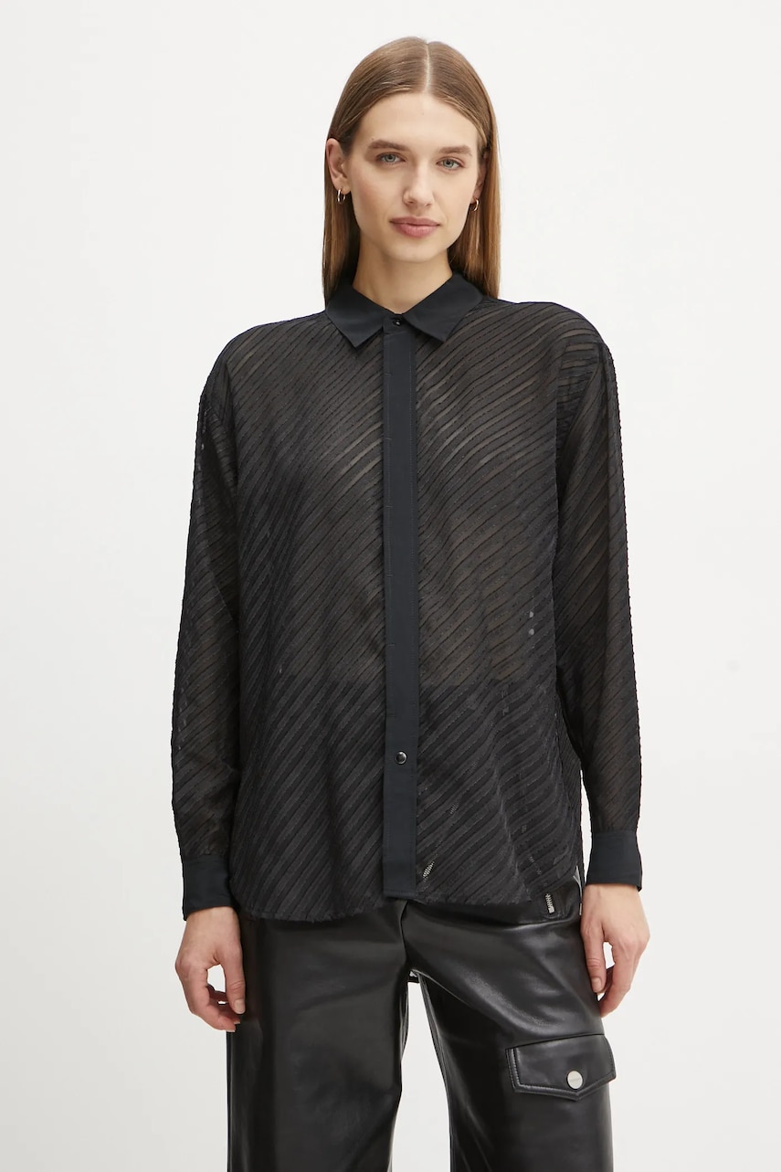 G-Star Raw camasa femei, culoarea negru, cu guler clasic, relaxed, D25406-D404 G-Star Raw camasa femei, culoarea negru, cu guler clasic, relaxed, D25406-D404