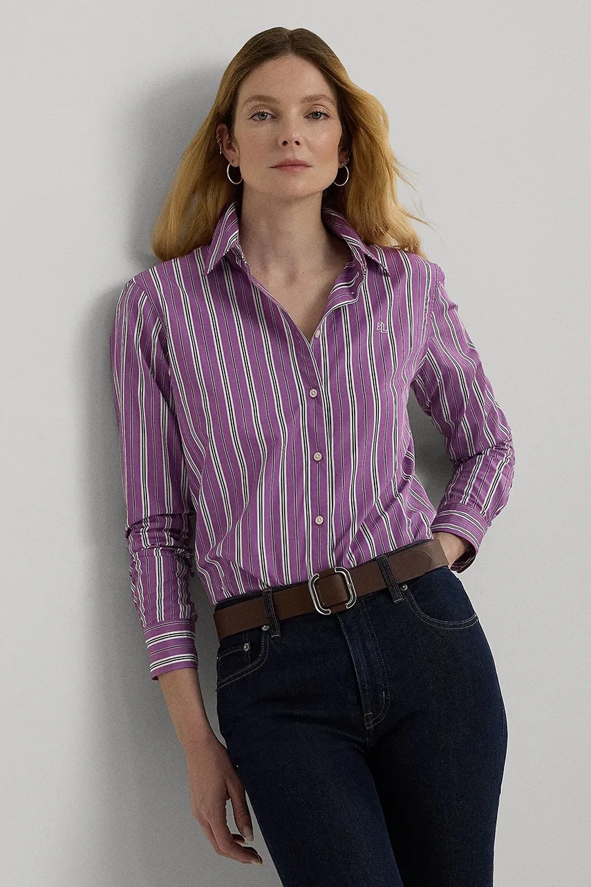 

Памучна риза Lauren Ralph Lauren дамска в лилаво със стандартна кройка с класическа яка 200940255, Виолетов