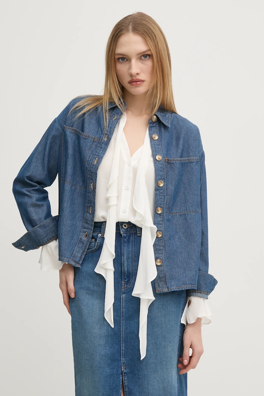 Pedro del Hierro camasa jeans femei, cu guler clasic, relaxed, 6638223 Pedro del Hierro camasa jeans femei, cu guler clasic, relaxed, 6638223