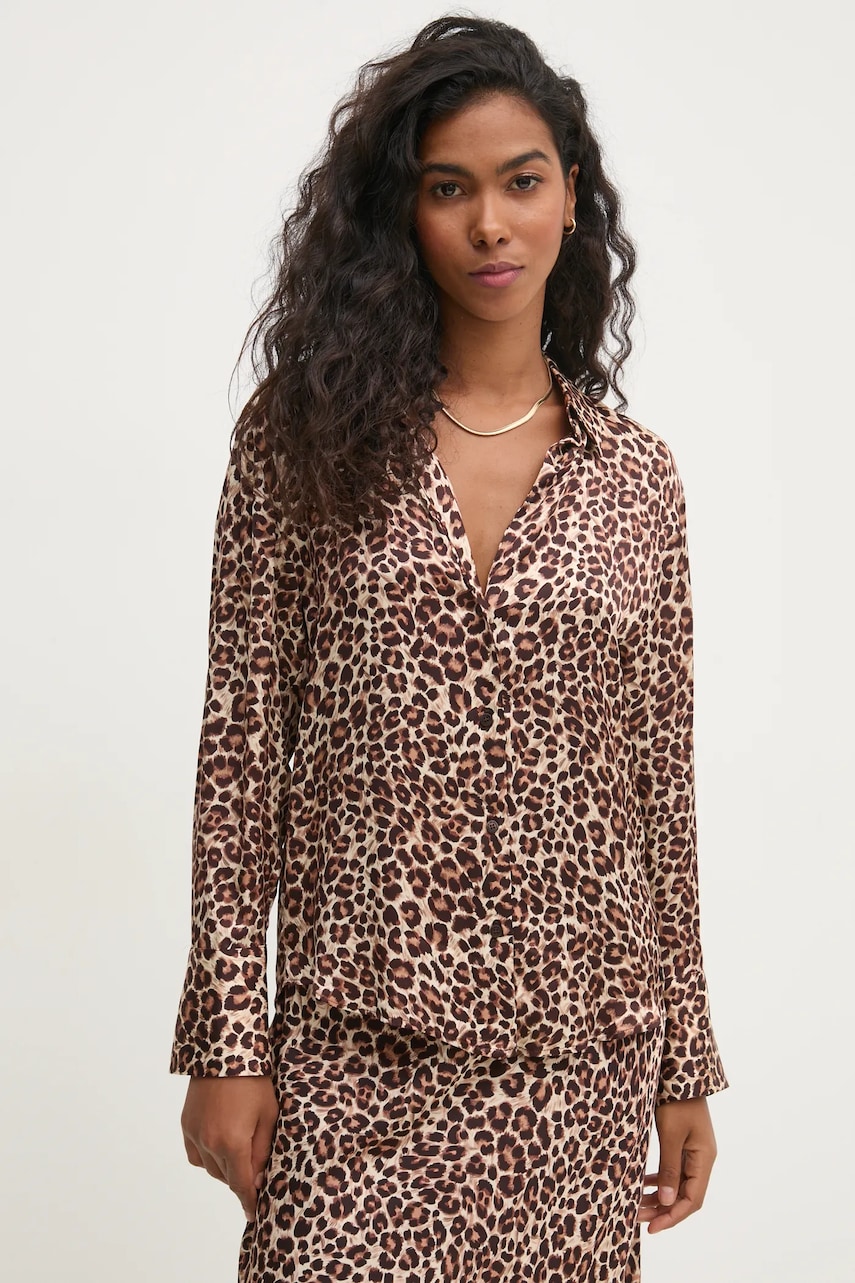 Pedro del Hierro camasa femei, culoarea maro, cu guler clasic, regular, 6638235 Pedro del Hierro camasa femei, culoarea maro, cu guler clasic, regular, 6638235