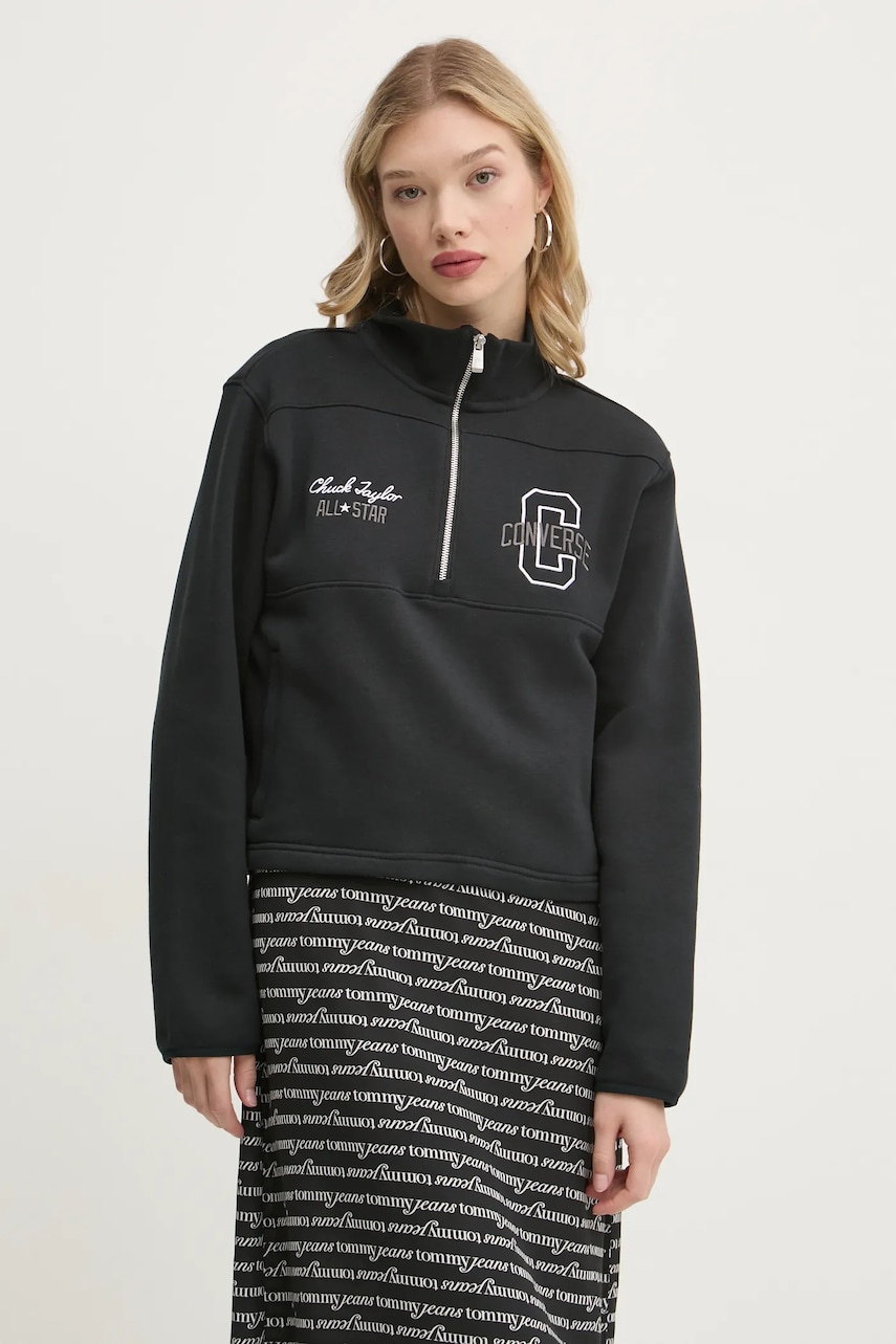Converse bluza femei, culoarea negru, cu imprimeu, 10027566-A01 Converse bluza femei, culoarea negru, cu imprimeu, 10027566-A01