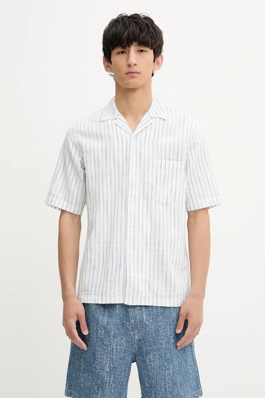 Samsoe Samsoe cămașă din amestec de in SAOSCAR culoarea bleumarin, regular, M24200074