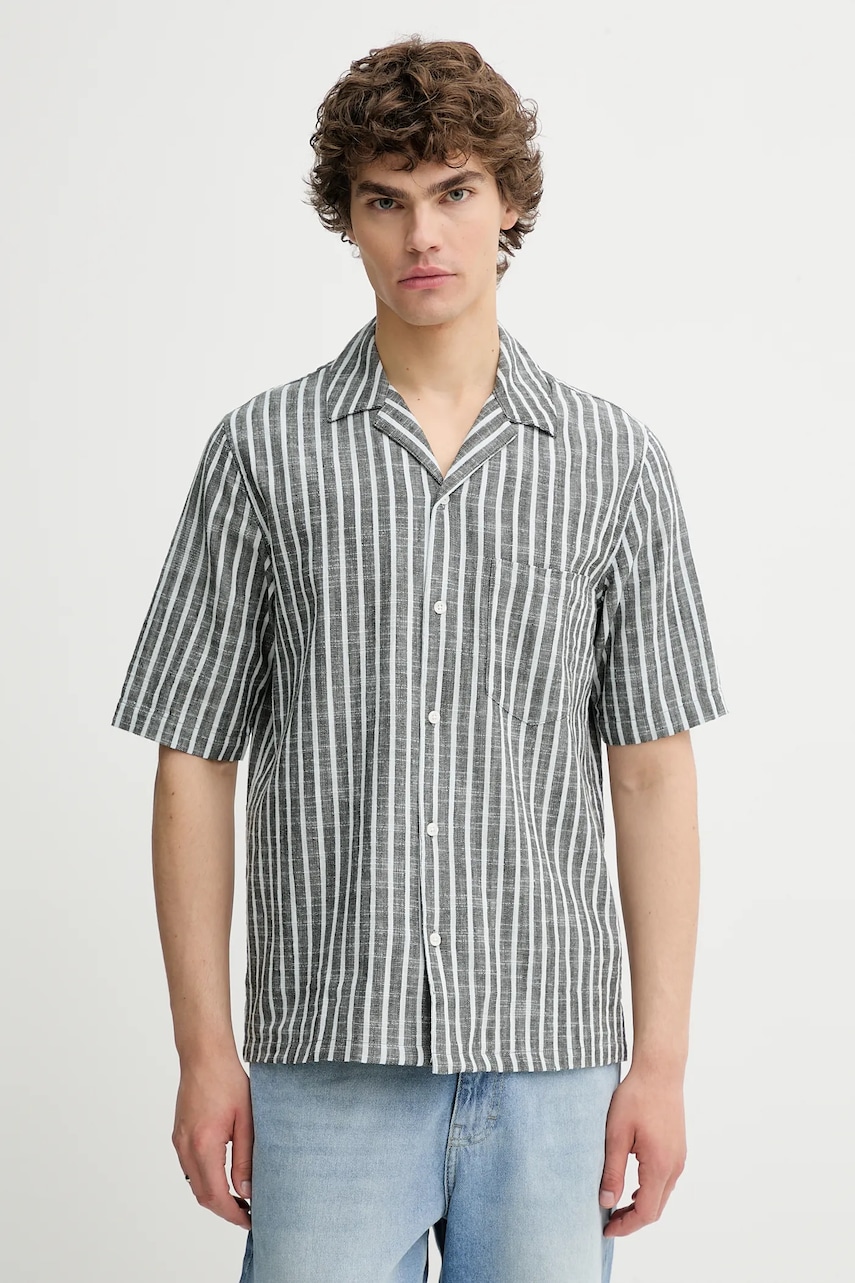 Samsoe Samsoe cămașă din amestec de in SAOSCAR culoarea bleumarin, regular, M24200074