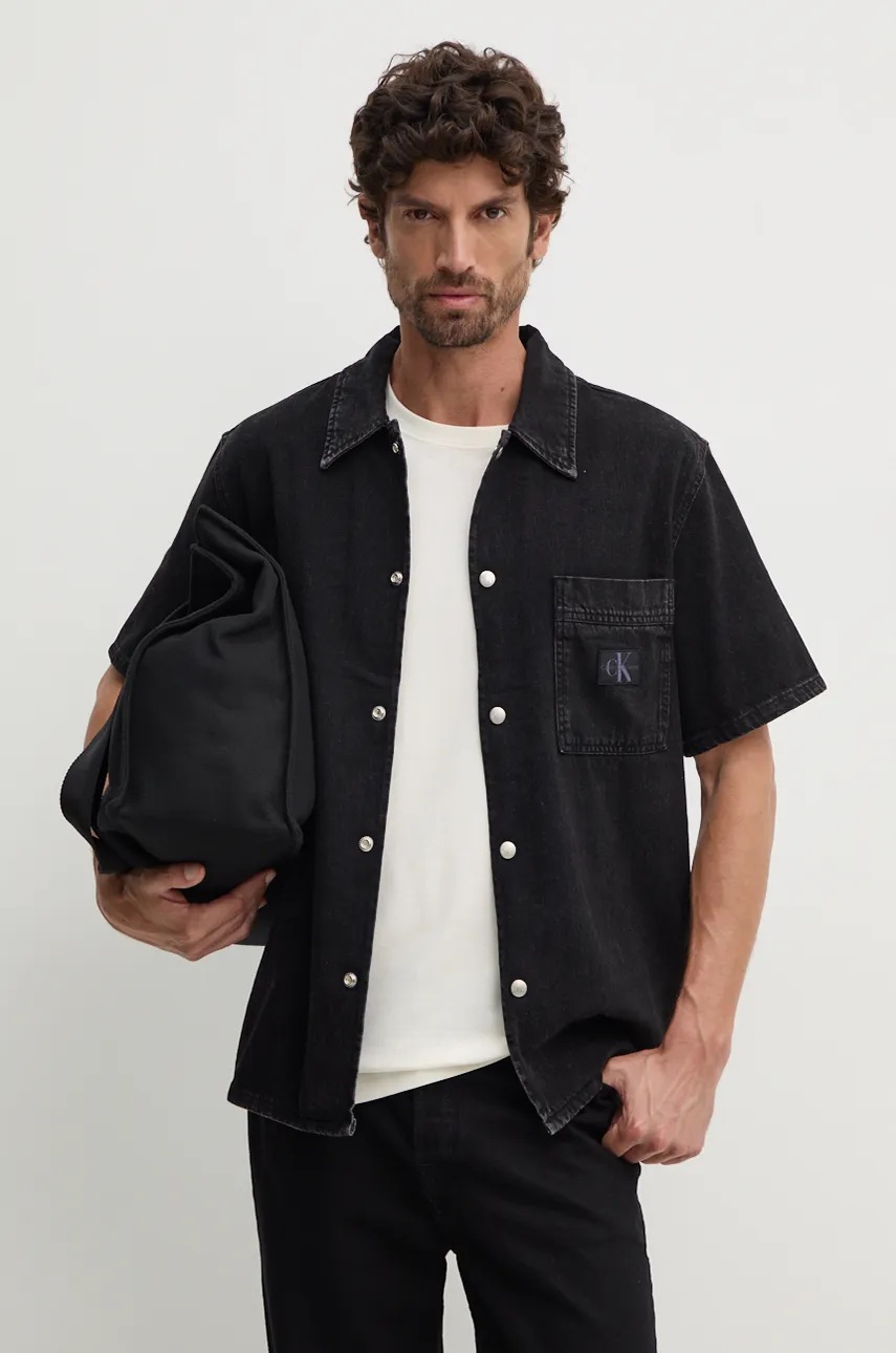 

Дънкова риза Calvin Klein Jeans мъжка в черно със свободна кройка с класическа яка J30J325773, Черен