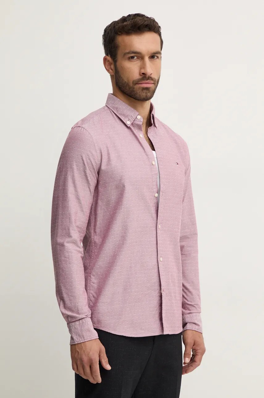 Levně Bavlněná košile Tommy Hilfiger červená barva, slim, s límečkem button-down, MW0MW35769