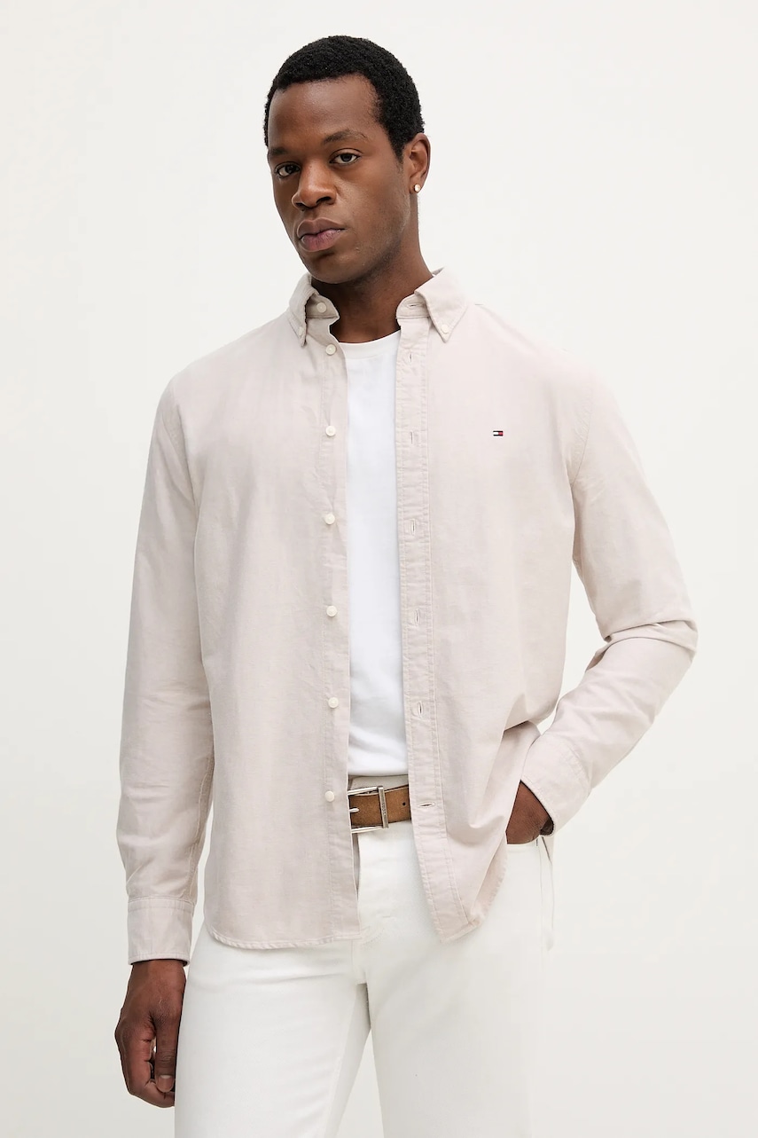 Tommy Hilfiger koszula bawełniana męska kolor szary regular z kołnierzykiem button-down MW0MW35774