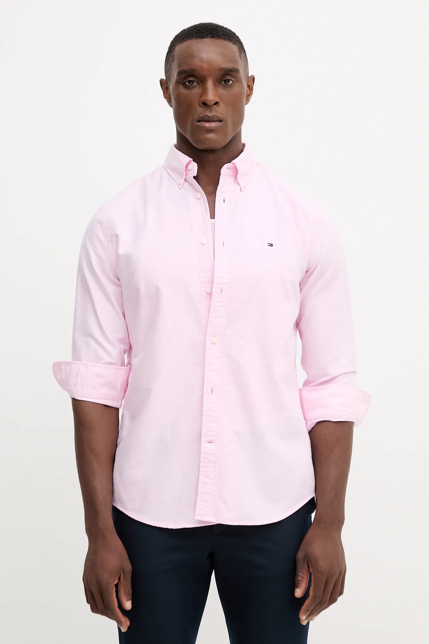Tommy Hilfiger koszula bawełniana męska kolor różowy regular z kołnierzykiem button-down MW0MW35774