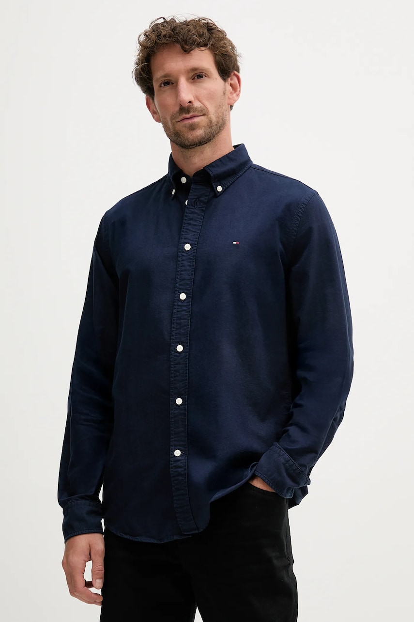 Levně Bavlněná košile Tommy Hilfiger pánská, modrá barva, regular, s límečkem button-down, MW0MW35774