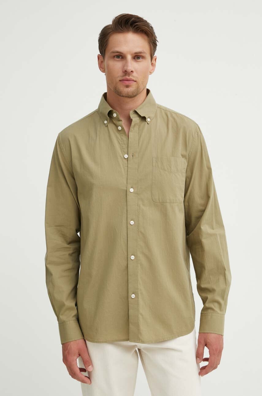Les Deux camasa din bumbac barbati, culoarea verde, cu guler button-down, regular, LDM410183