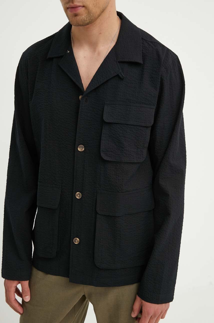 Βαμβακερό πουκάμισο Les Deux ανδρικό, χρώμα: μαύρο, LDM640096 φωτογραφία