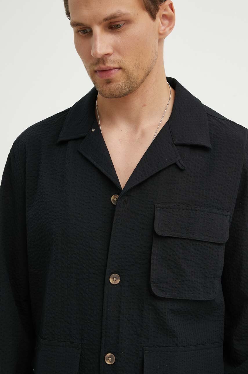 Βαμβακερό πουκάμισο Les Deux ανδρικό, χρώμα: μαύρο, LDM640096 φωτογραφία