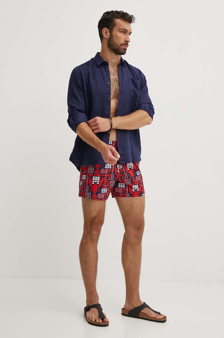 Πουκάμισο από λινό Vilebrequin CAROUBIS χρώμα: ναυτικό μπλε, CRSU3U00 φωτογραφία