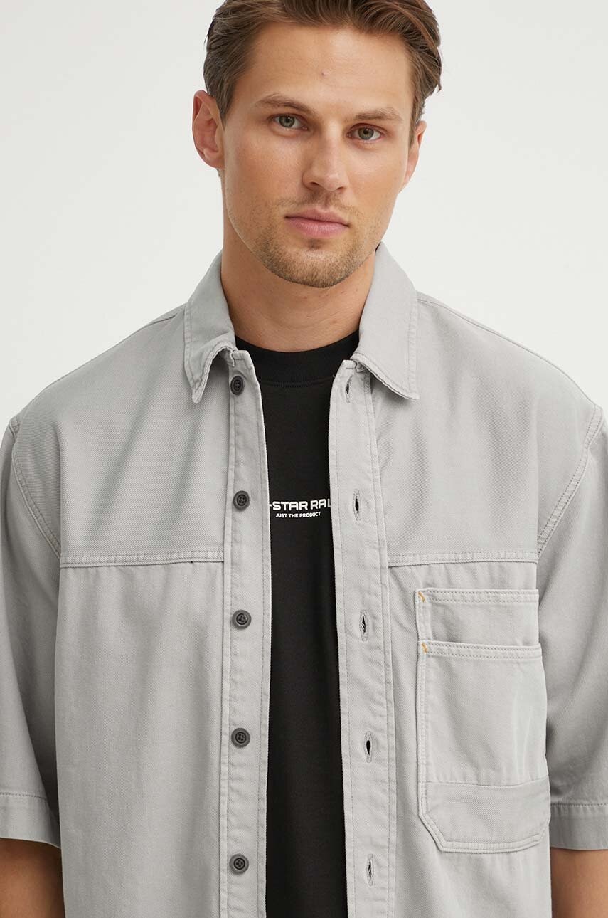 G-Star Raw camasa jeans barbati, culoarea gri, cu guler clasic, relaxed, D24603-D551 G-Star Raw camasa jeans barbati, culoarea gri, cu guler clasic, relaxed, D24603-D551