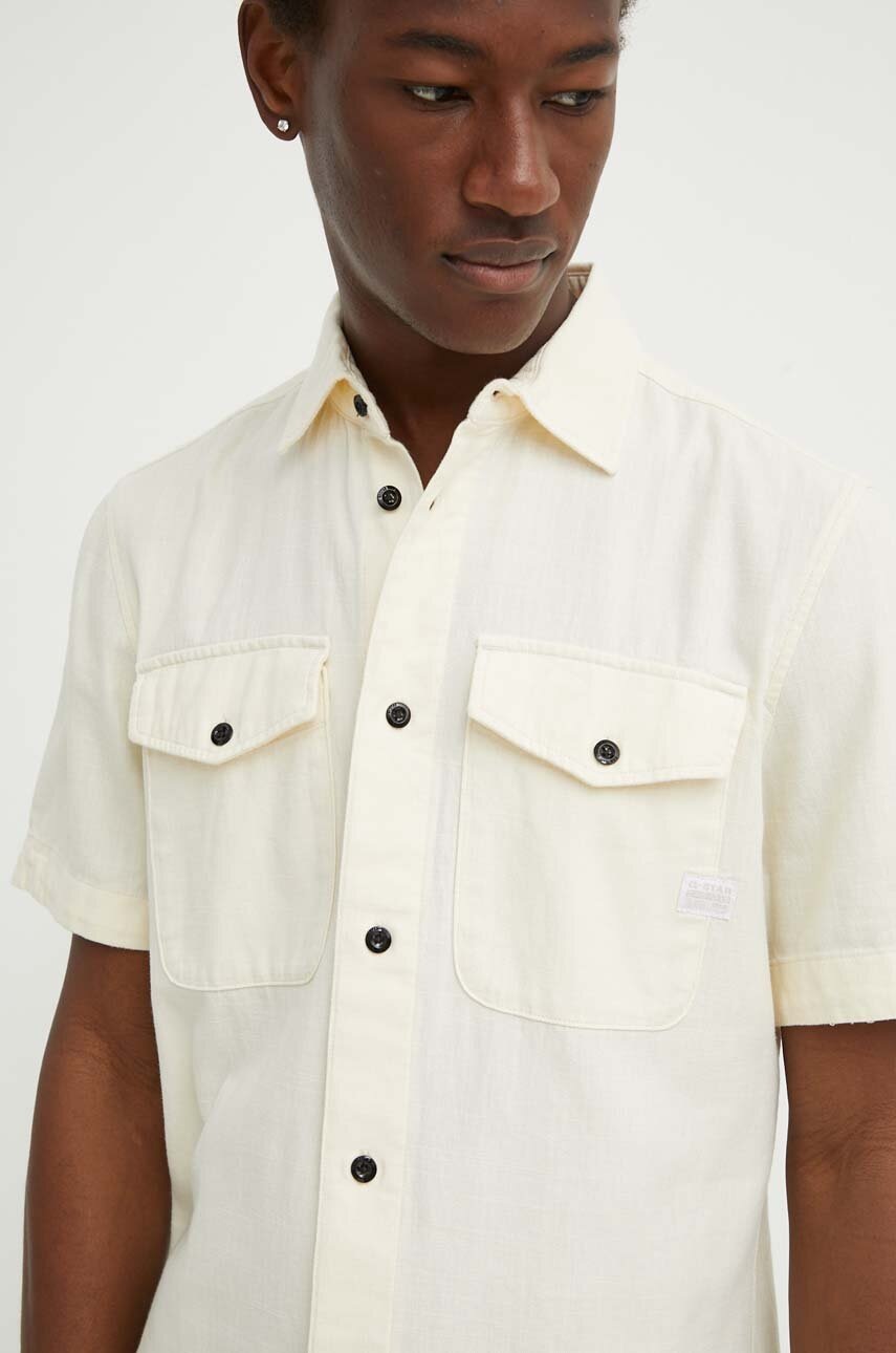 Βαμβακερό πουκάμισο G-Star ανδρικό, χρώμα: μπεζ, D19751-D454 φωτογραφία