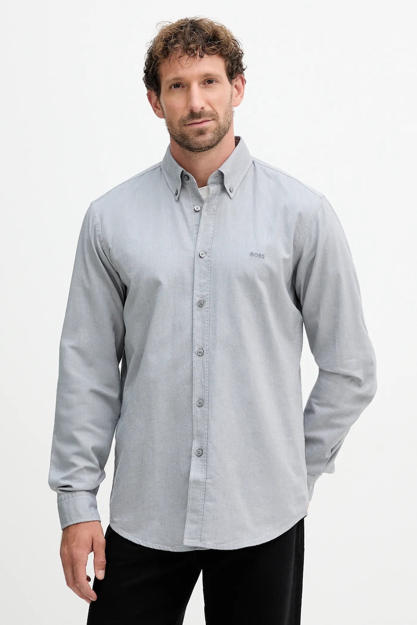 BOSS Orange cămașă din bumbac culoarea verde, cu guler button-down, regular, 50519707