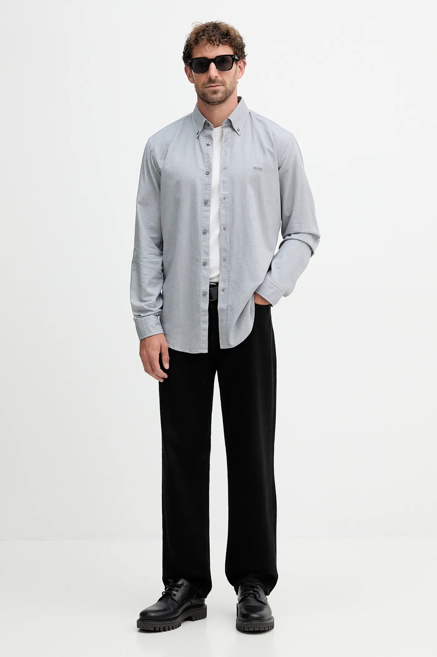 Хлопковая рубашка BOSS Orange цвет зелёный regular воротник button-down 50519707