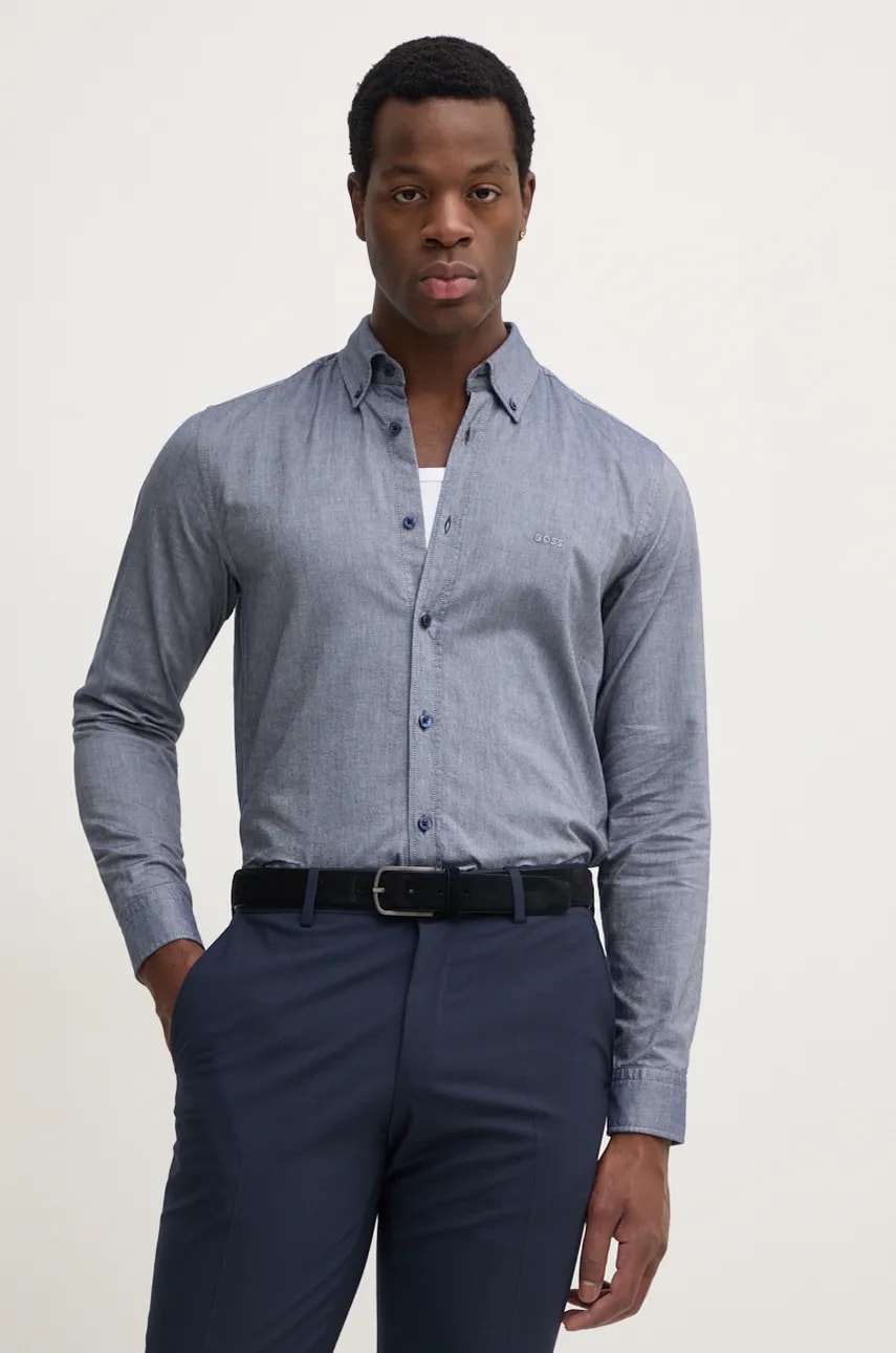 Boss Orange camasa din bumbac barbati, culoarea albastru marin, cu guler button-down, regular, 50519707 Boss Orange camasa din bumbac barbati, culoarea albastru marin, cu guler button-down, regular, 50519707