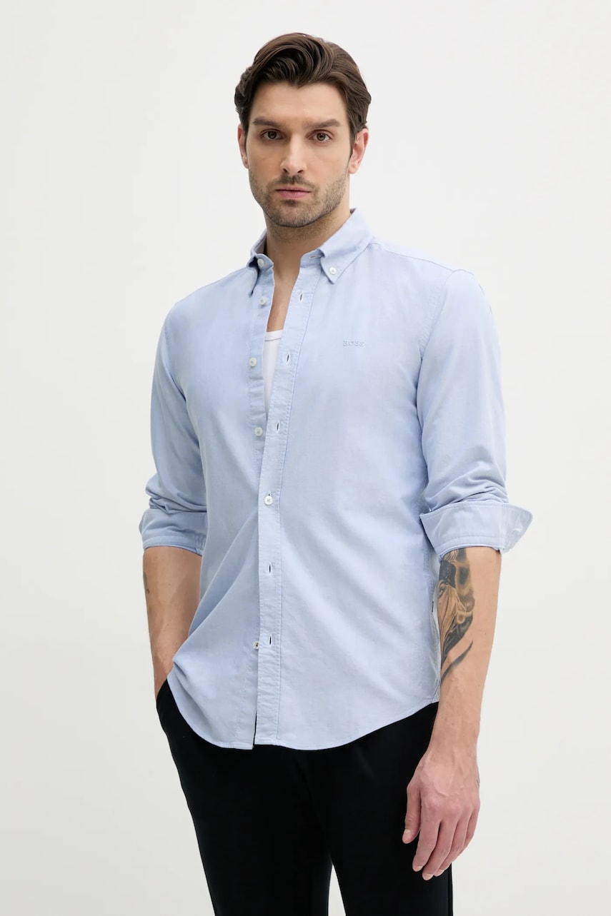 BOSS camasa din bumbac barbati, culoarea alb, cu guler button-down, slim, 50520265 BOSS camasa din bumbac barbati, culoarea alb, cu guler button-down, slim, 50520265