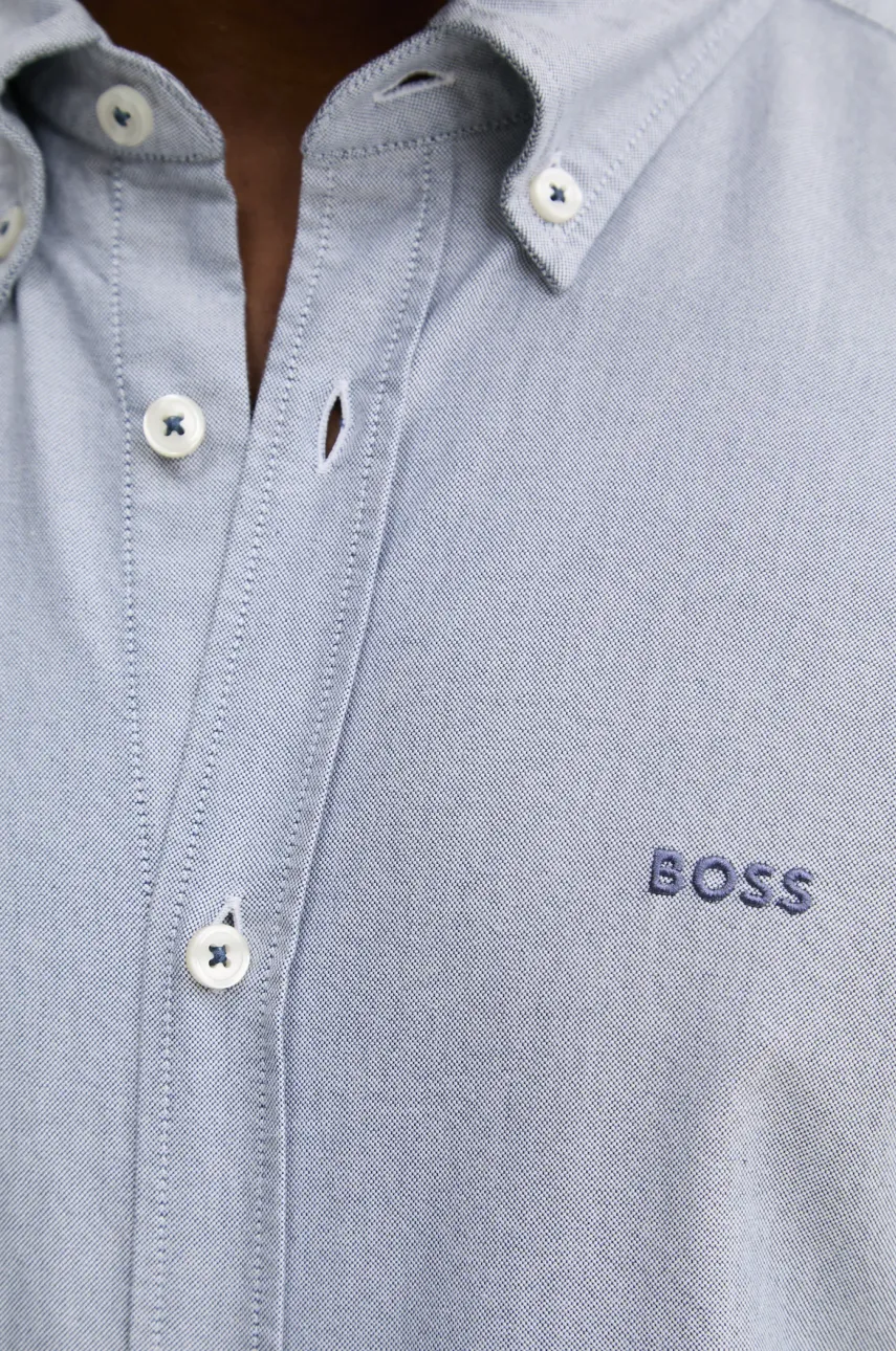 Хлопковая рубашка BOSS мужская цвет серый slim воротник button-down 50520265 Хлопковая рубашка BOSS мужская цвет серый slim воротник button-down 50520265