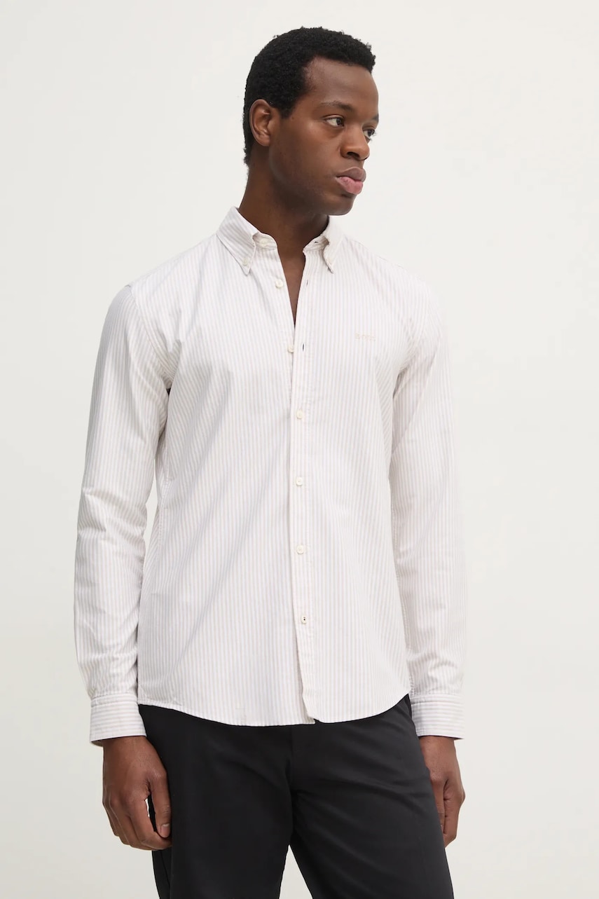 BOSS cămașă din bumbac bărbați, culoarea alb, cu guler button-down, slim, 50520275 BOSS cămașă din bumbac bărbați, culoarea alb, cu guler button-down, slim, 50520275