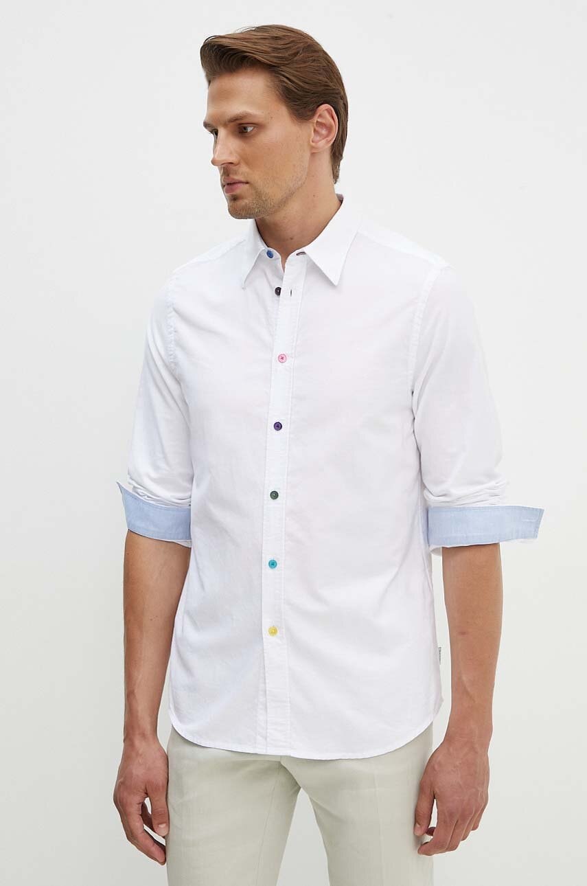 PS Paul Smith camasa din bumbac barbati, culoarea alb, cu guler clasic, regular, M2R.612P.N21846