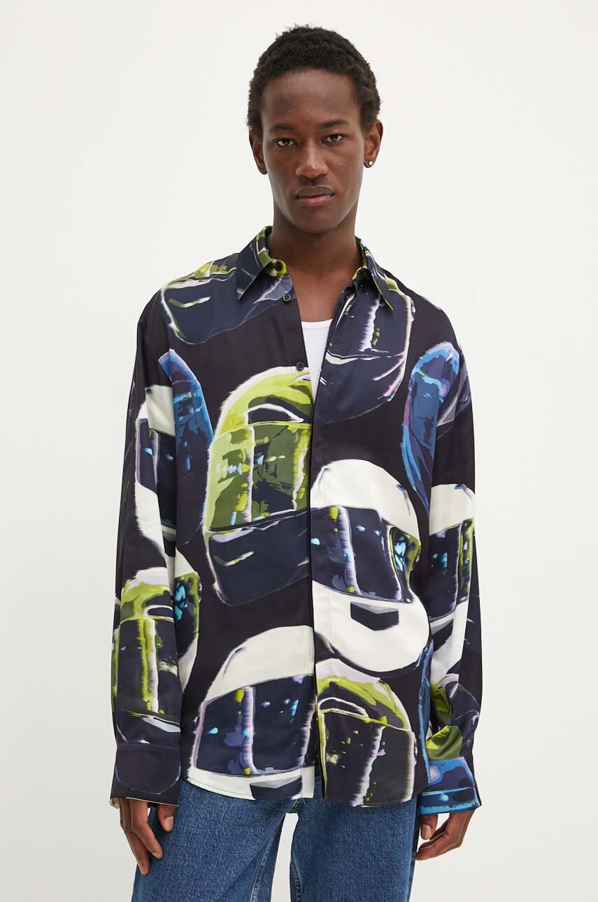 

Риза MSGM мъжка в черно със свободна кройка с класическа яка 3740ME02A.247553, Черен
