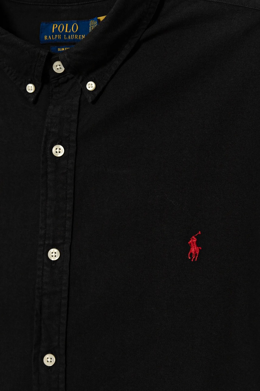 Бавовняна сорочка Polo Ralph Lauren чоловіча колір чорний slim комір button-down 710767828 