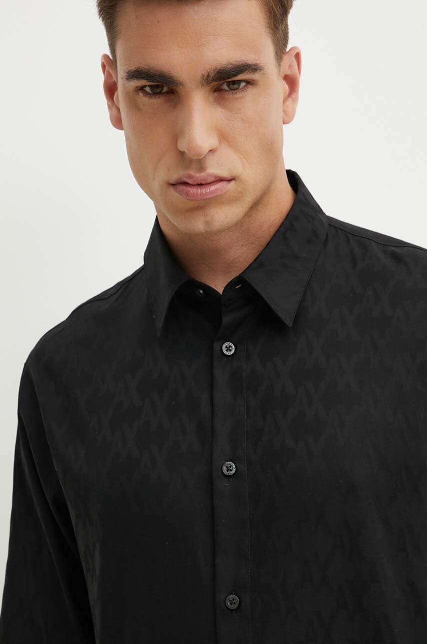 Armani Exchange camasa din bumbac barbati, culoarea negru, cu guler clasic, regular, 6DZCL1 ZN5XZ