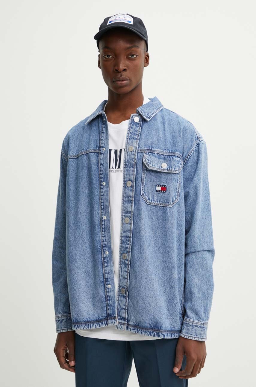 

Риза Tommy Jeans мъжка в синьо със свободна кройка с класическа яка DM0DM19527, Син
