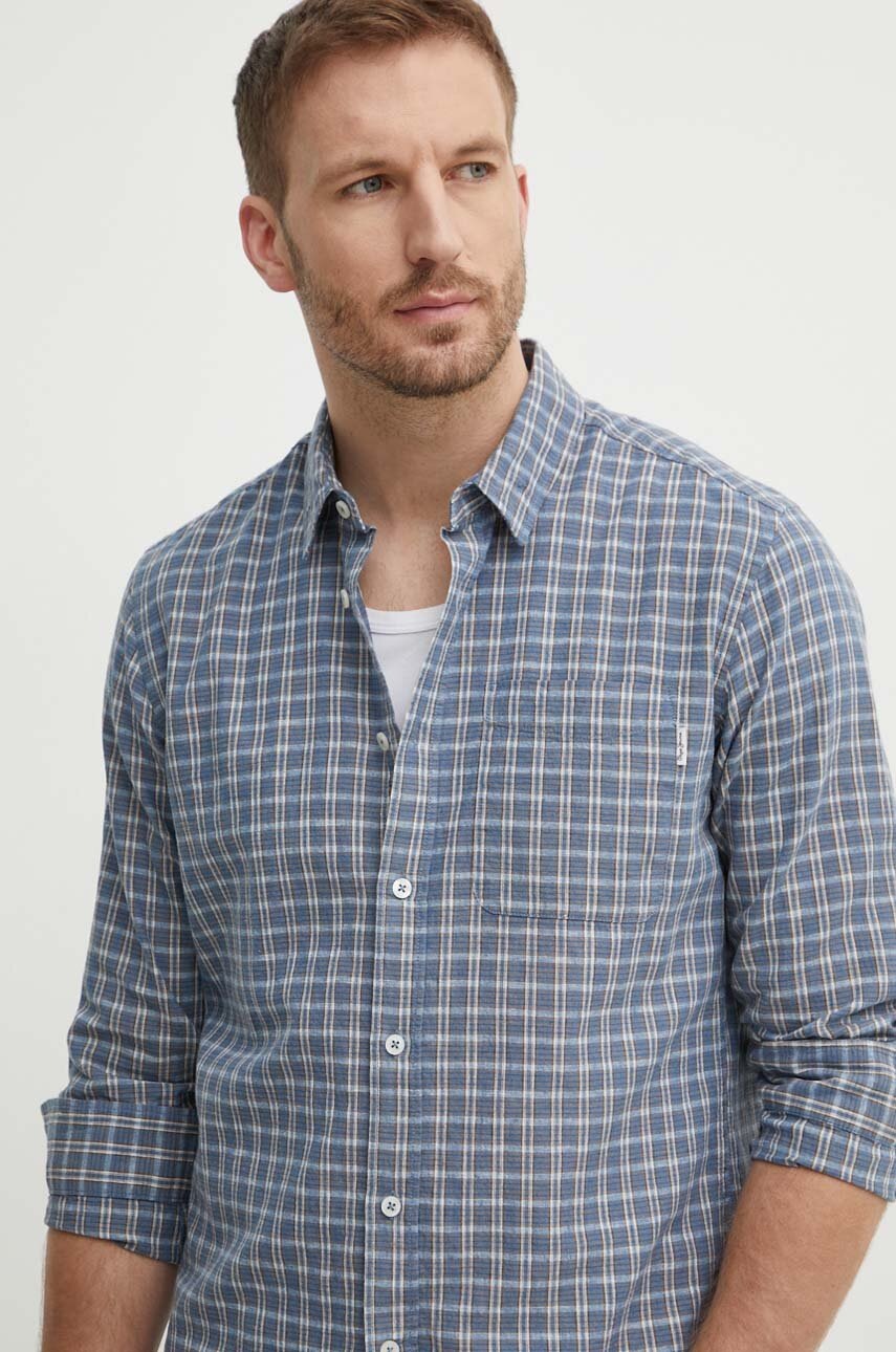 

Риза с лен Pepe Jeans MIKEL в синьо със стандартна кройка с класическа яка PM308564, Син