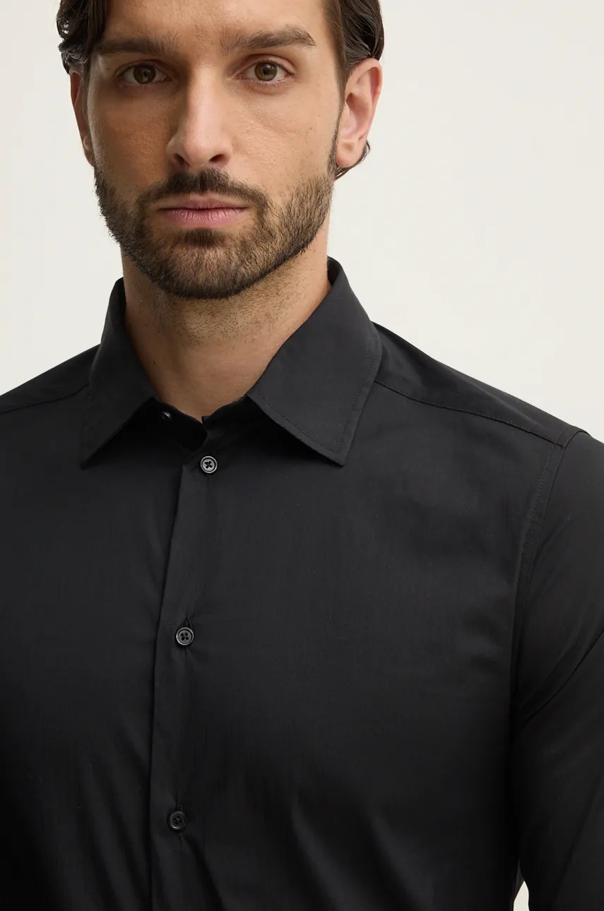 Сорочка United Colors of Benetton чоловіча колір чорний slim класичний комір 5X3LUQ049 