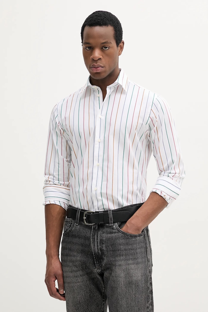 United Colors of Benetton camasa din bumbac barbati, culoarea alb, cu guler clasic, regular, 53ZDUQ04A United Colors of Benetton camasa din bumbac barbati, culoarea alb, cu guler clasic, regular, 53ZDUQ04A