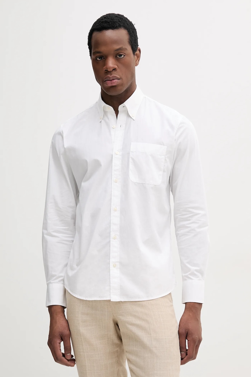 United Colors of Benetton camasa din bumbac barbati, culoarea alb, cu guler button-down, regular, 52MCUQ04B United Colors of Benetton camasa din bumbac barbati, culoarea alb, cu guler button-down, regular, 52MCUQ04B
