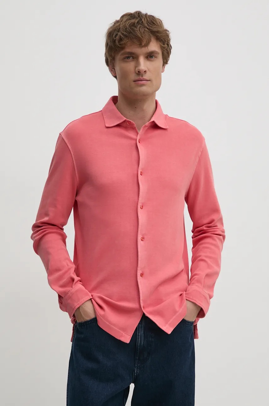 United Colors of Benetton camasa din bumbac barbati, culoarea roz, cu guler clasic, regular, 5WMYUQ052