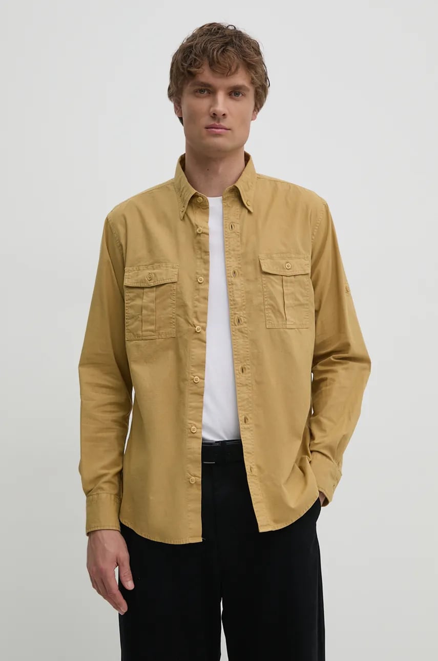 United Colors of Benetton camasa din bumbac barbati, culoarea verde, cu guler button-down, regular, 5KGPUQ04S United Colors of Benetton camasa din bumbac barbati, culoarea verde, cu guler button-down, regular, 5KGPUQ04S