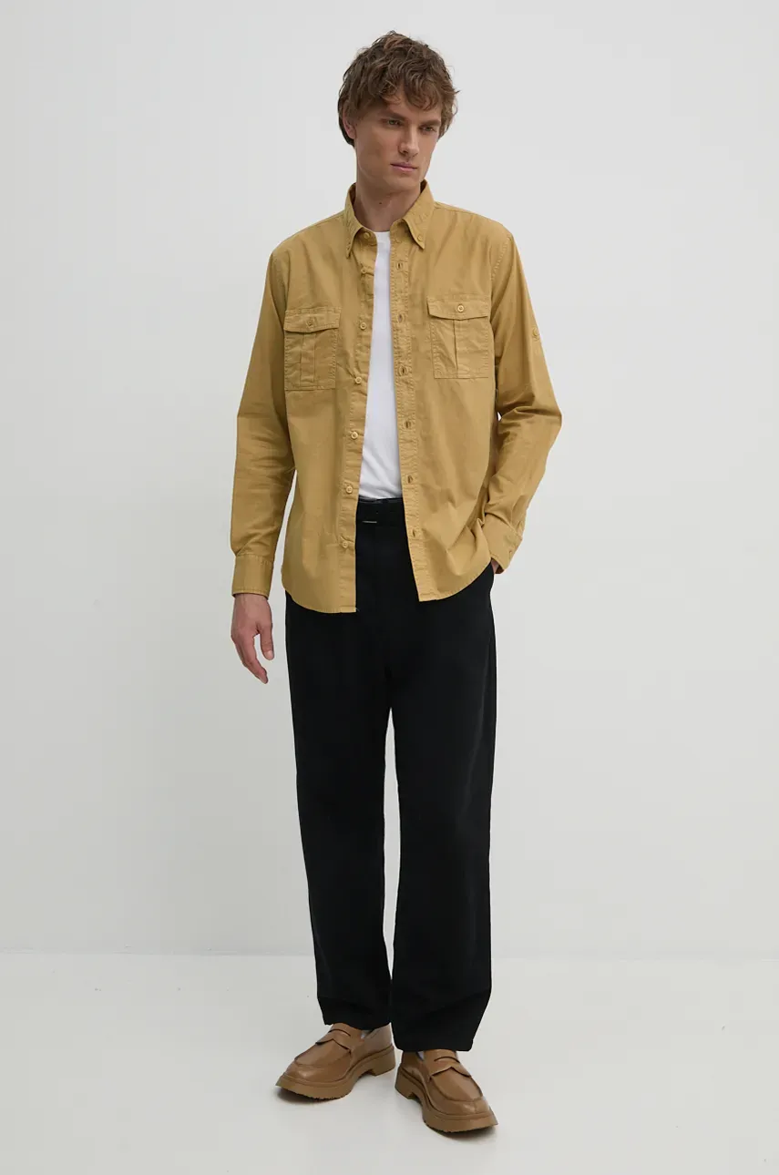 Хлопковая рубашка United Colors of Benetton мужская цвет зелёный regular воротник button-down 5KGPUQ04S Хлопковая рубашка United Colors of Benetton мужская цвет зелёный regular воротник button-down 5KGPUQ04S
