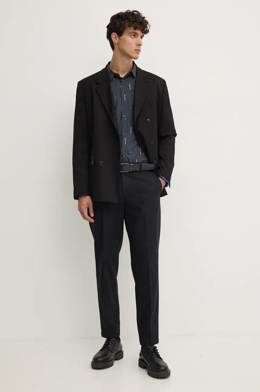 Хлопковая рубашка Armani Exchange мужская цвет синий slim классический воротник 6DZC06 ZN5DZ Хлопковая рубашка Armani Exchange мужская цвет синий slim классический воротник 6DZC06 ZN5DZ