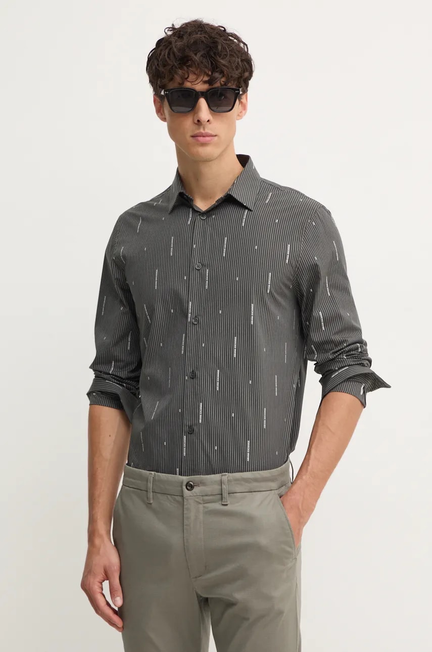 Armani Exchange camasa din bumbac barbati, culoarea gri, cu guler clasic, slim, 6DZC06 ZN5DZ