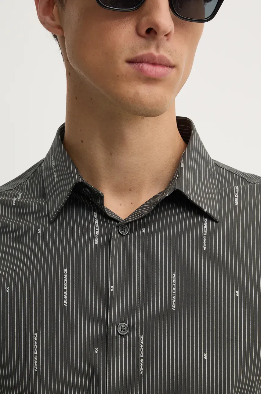 Хлопковая рубашка Armani Exchange мужская цвет серый slim классический воротник 6DZC06 ZN5DZ Хлопковая рубашка Armani Exchange мужская цвет серый slim классический воротник 6DZC06 ZN5DZ