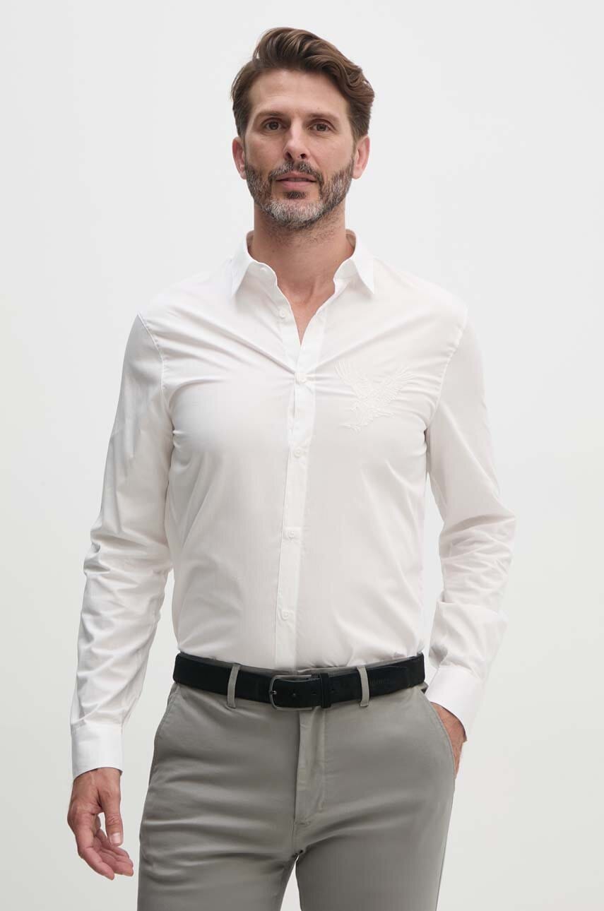 Armani Exchange camasa din bumbac barbati, culoarea alb, cu guler clasic, regular, 6DZC10 ZNXLZ