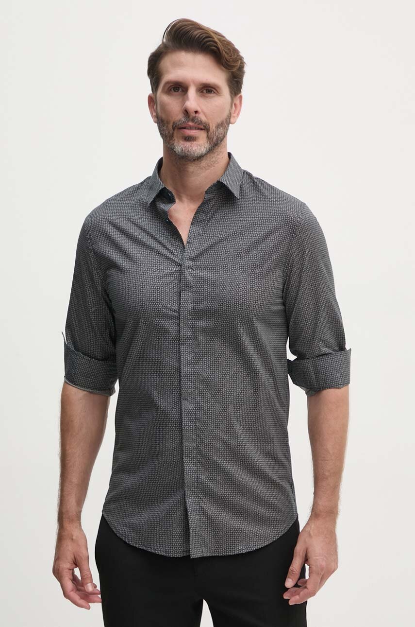 Armani Exchange camasa barbati, culoarea albastru marin, cu guler clasic, slim, 6DZC25 ZNEAZ