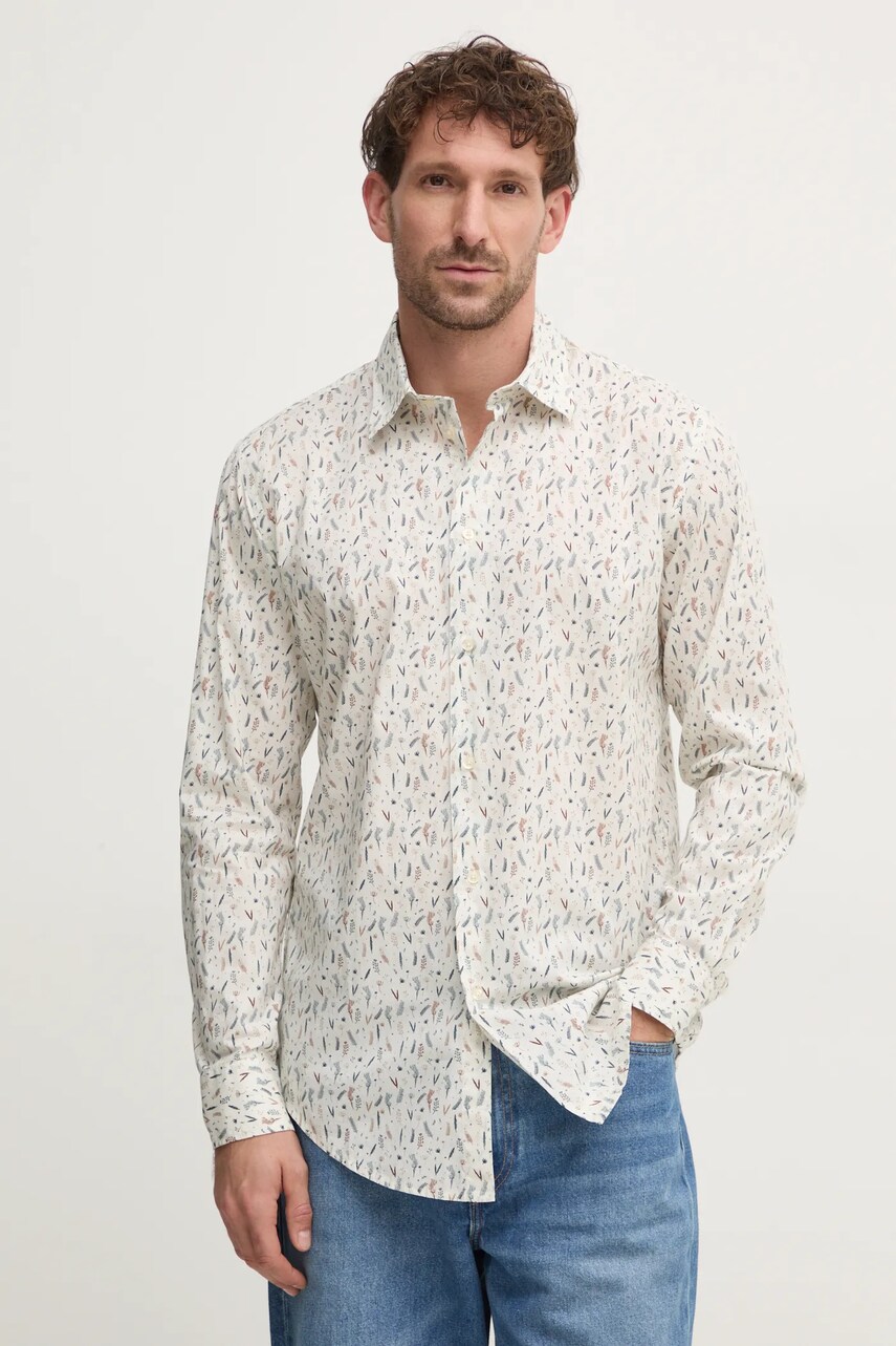United Colors of Benetton camasa din bumbac barbati, culoarea bej, cu guler clasic, regular, 51E8UQ04A