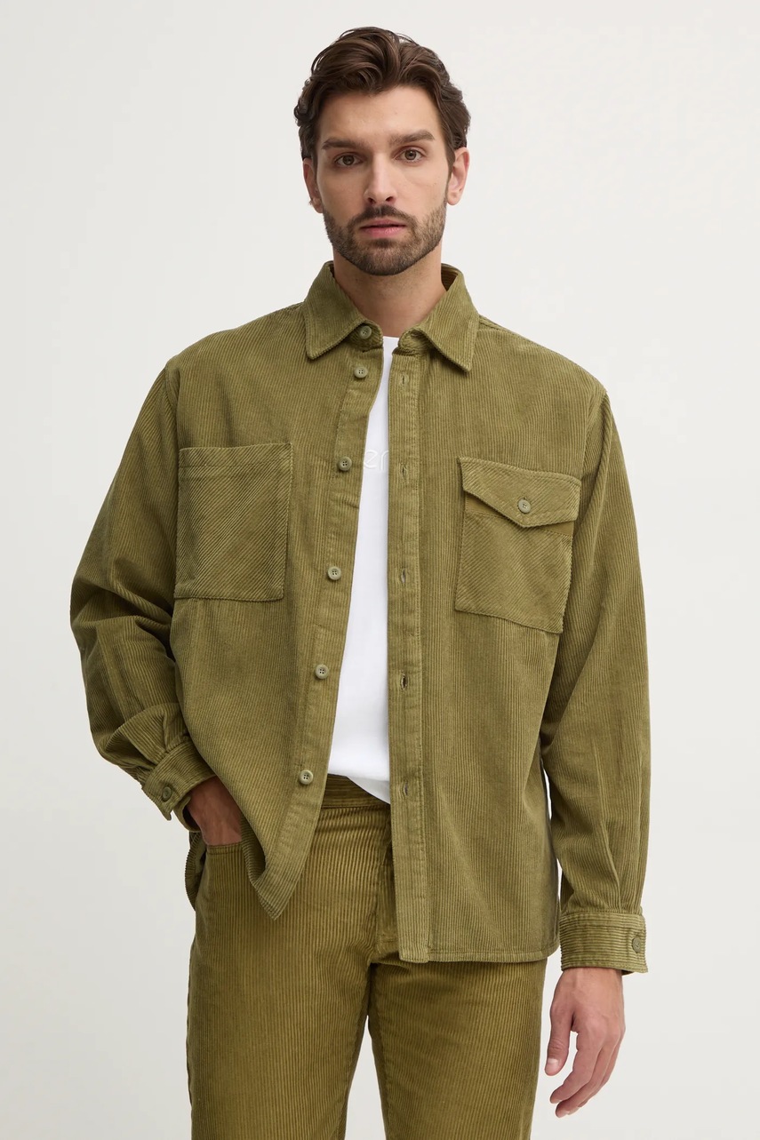 United Colors of Benetton camasa din velur culoarea verde, cu guler clasic, regular, 5H1KUQ04Y