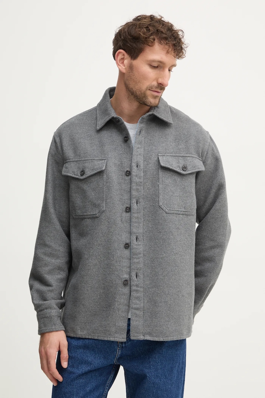 United Colors of Benetton camasa din bumbac barbati, culoarea gri, cu guler clasic, regular, 5E5YUQ04Z United Colors of Benetton camasa din bumbac barbati, culoarea gri, cu guler clasic, regular, 5E5YUQ04Z