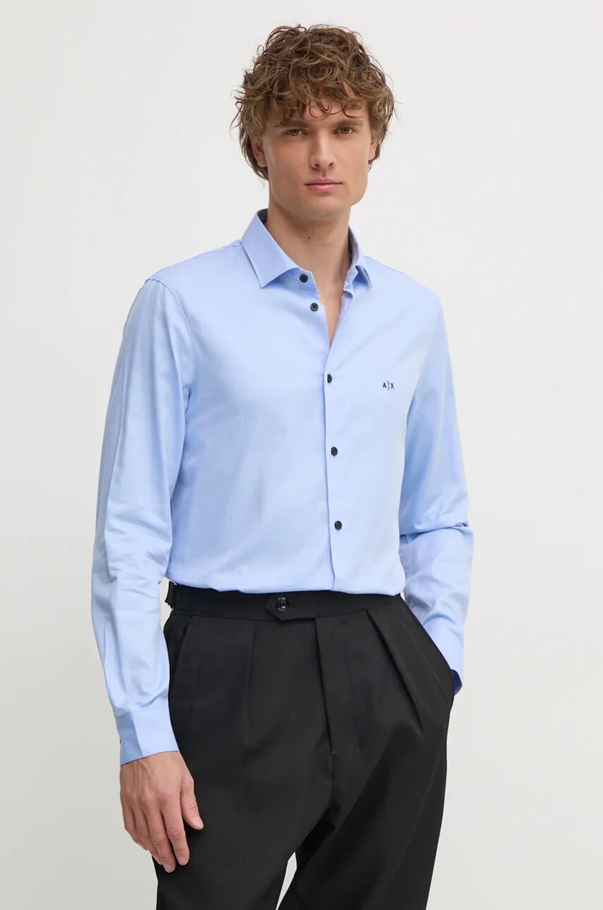 Levně Bavlněná košile Armani Exchange modrá barva, regular, s italským límcem, 6DZC22 ZN5SZ