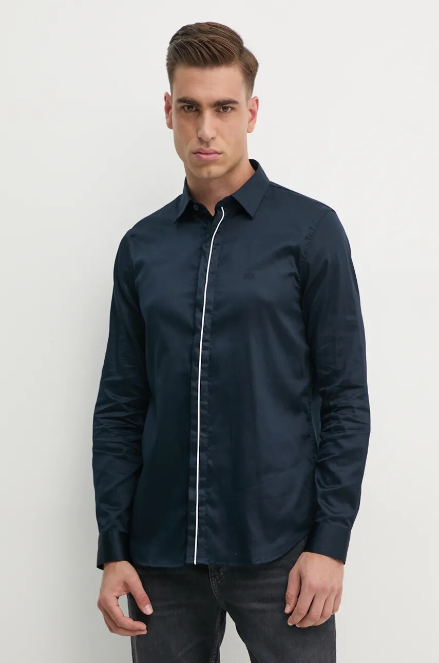Levně Bavlněná košile Armani Exchange tmavomodrá barva, regular, s klasickým límcem, 6DZC27 ZNZRZ