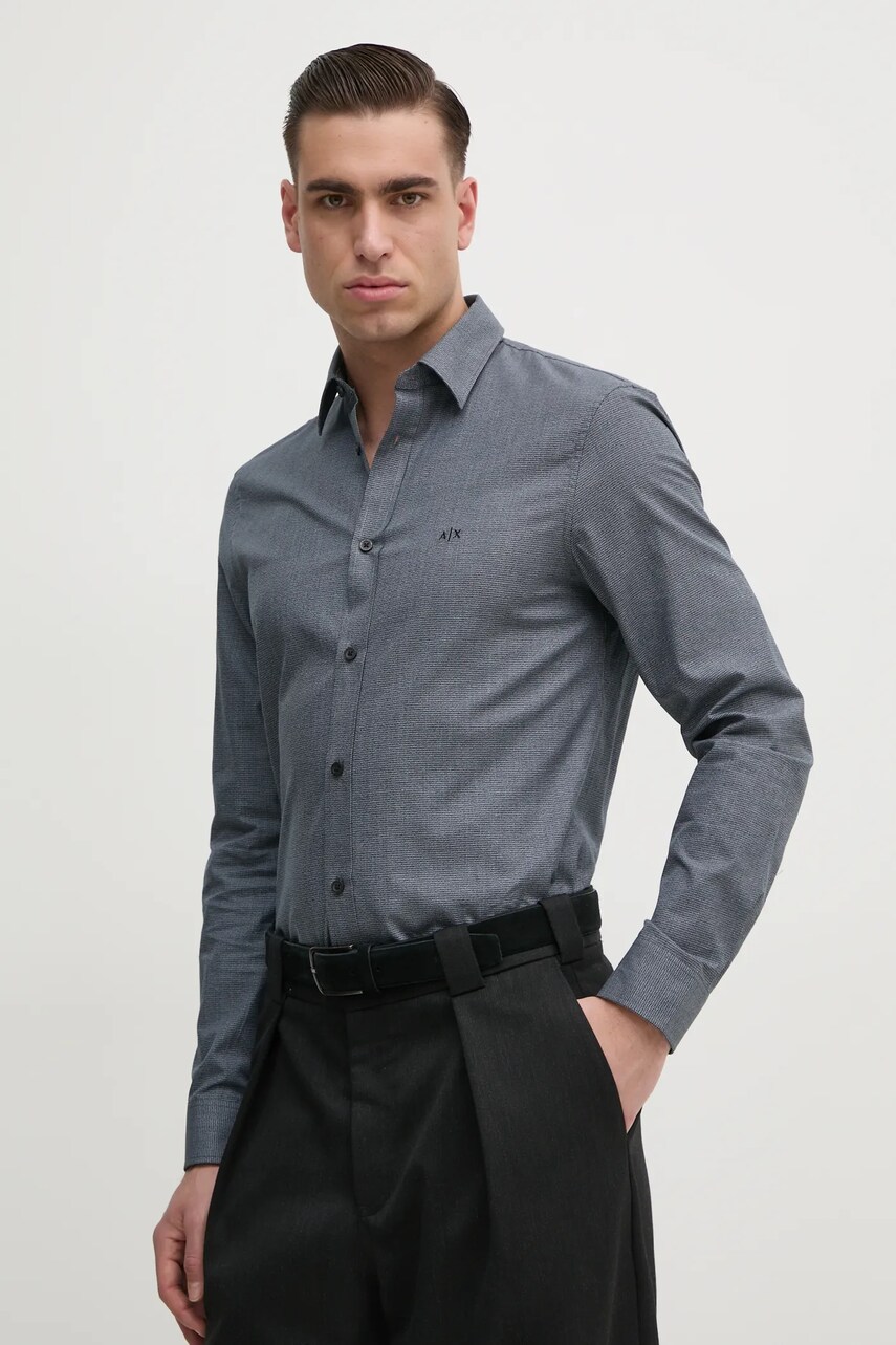 Levně Košile Armani Exchange pánská, šedá barva, regular, s klasickým límcem, 6DZC30 ZN5UZ